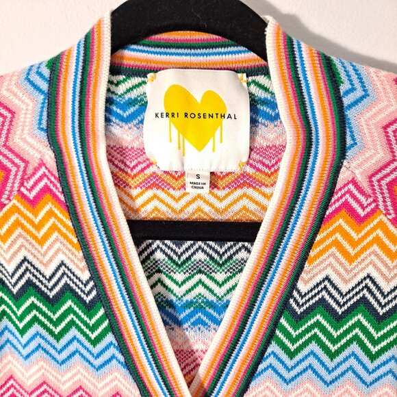 Kerri Rosenthal Colorful Zigzag Cardigan Pockets Bright - Picture 2 of 13